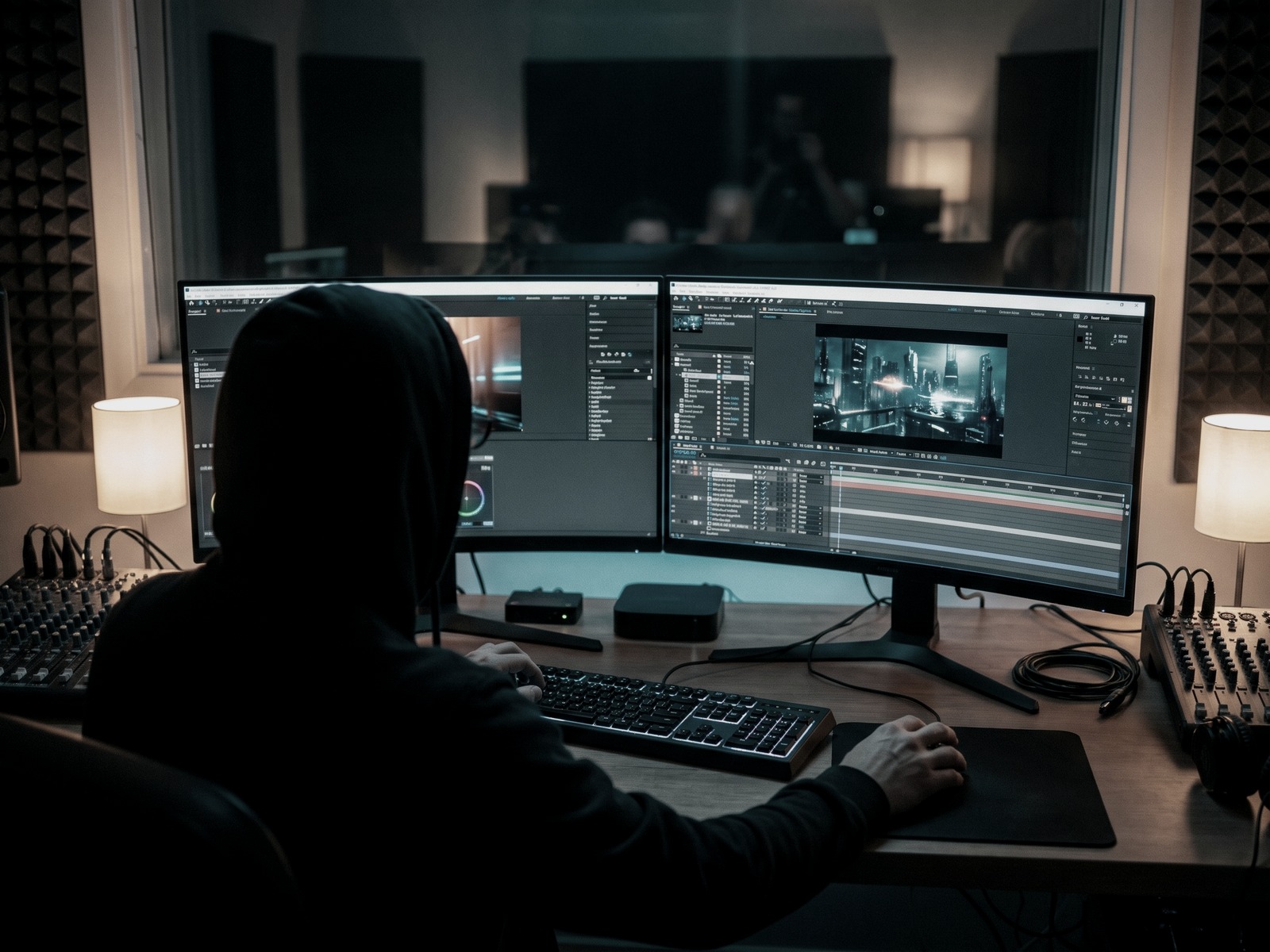 Post-production suite &ndash; After Effects dual monitors